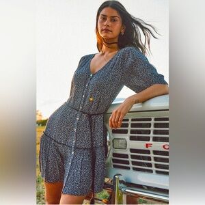 FAHERTY Orinda Tie Waist Button Up Crepe Minidress